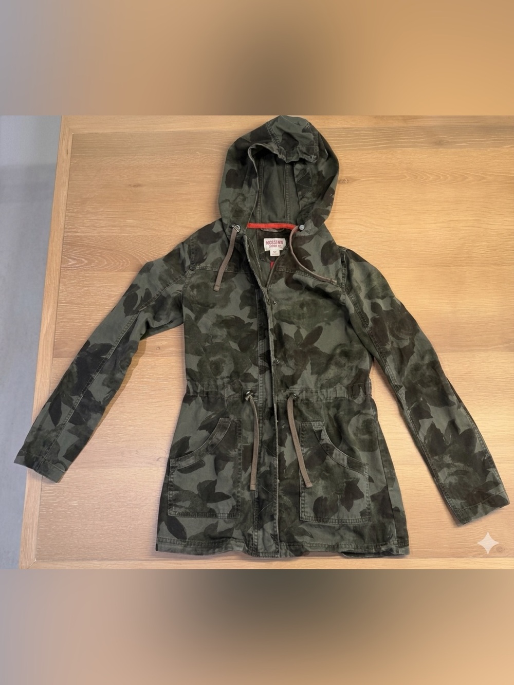 Mossimo Supply Co. Olive Green Camo Hooded Jacket with Pockets- Size Small